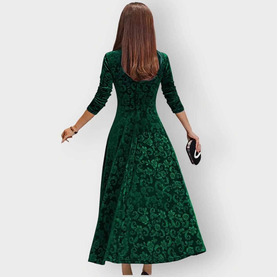 Olevia | Vintage-Inspired Jacquard Velvet Midi Dress - Sarah and Emma Portland