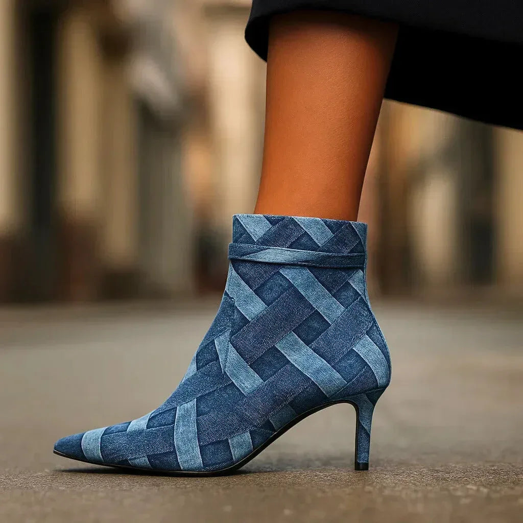 DANICA WOVEN DENIM HEELS - Sarah and Emma Portland