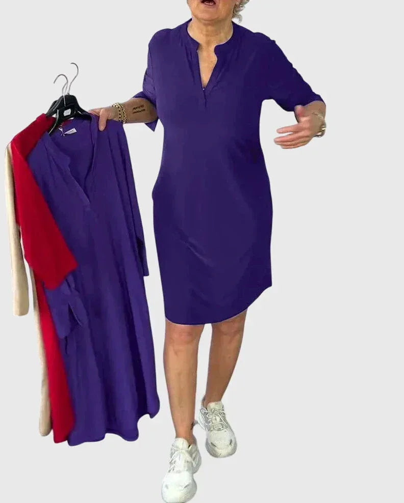 Katherine | Solid V-Neck Dress - Sarah and Emma Portland
