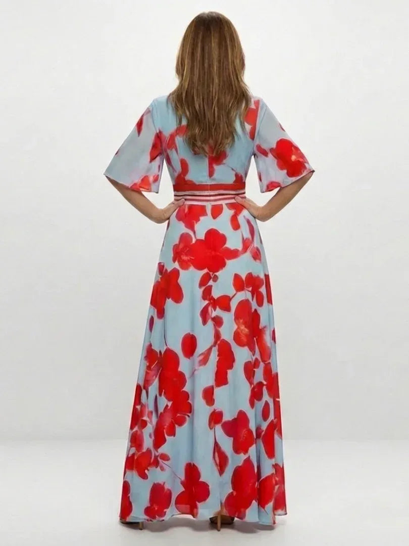 Corinne | V Neck Short Sleeve Floral Maxi Dress - Sarah and Emma Portland