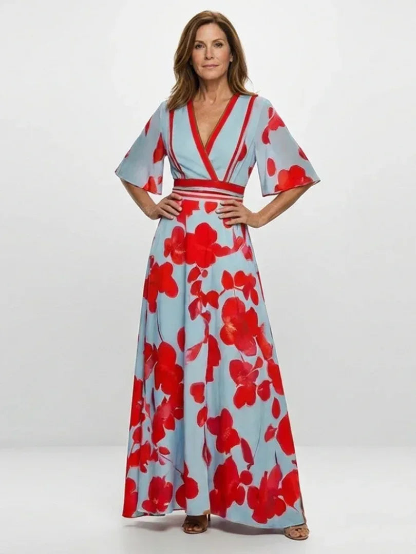 Corinne | V Neck Short Sleeve Floral Maxi Dress - Sarah and Emma Portland
