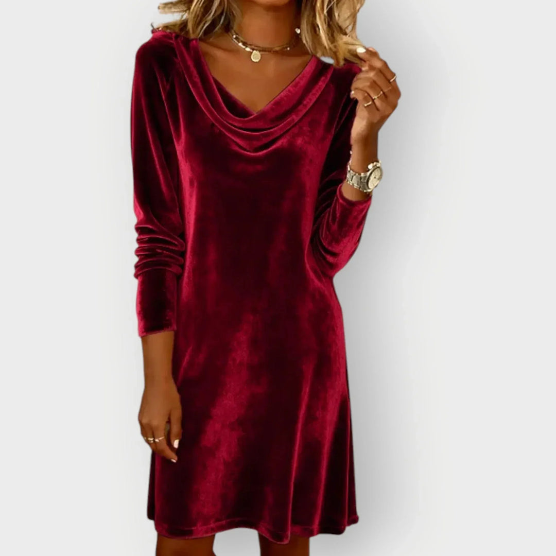 Ryvanna | Elegant Drape Neck Velvet Dress - Sarah and Emma Portland