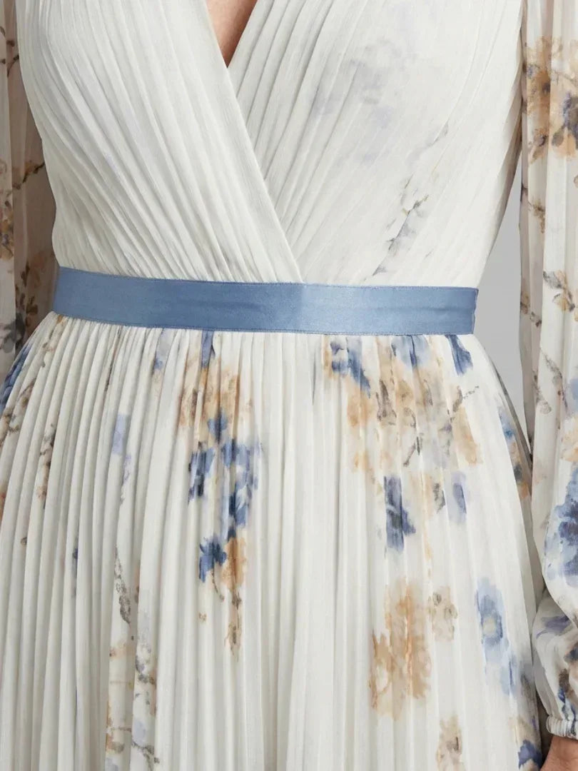 Lavinia | Long Sleeve V Neck Floral Maxi Dress - Sarah and Emma Portland