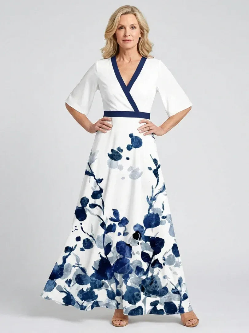 Eliza | V Neck Short Sleeve Floral Maxi Dress - Sarah and Emma Portland
