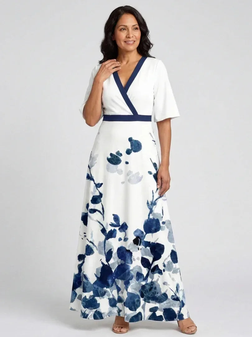 Eliza | V Neck Short Sleeve Floral Maxi Dress - Sarah and Emma Portland