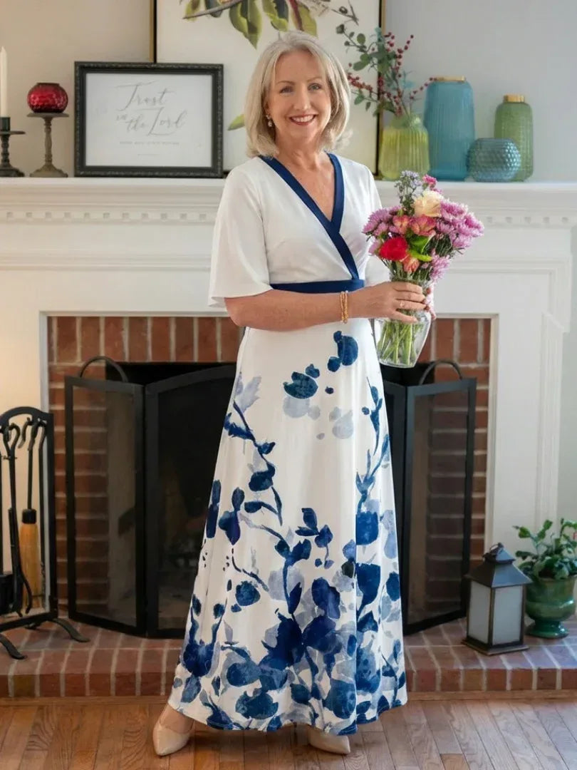 Eliza | V Neck Short Sleeve Floral Maxi Dress - Sarah and Emma Portland