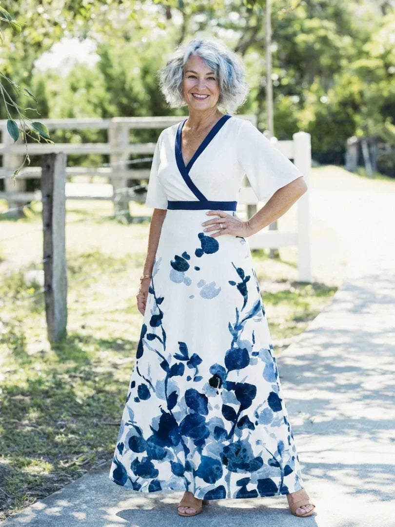 Eliza | V Neck Short Sleeve Floral Maxi Dress - Sarah and Emma Portland
