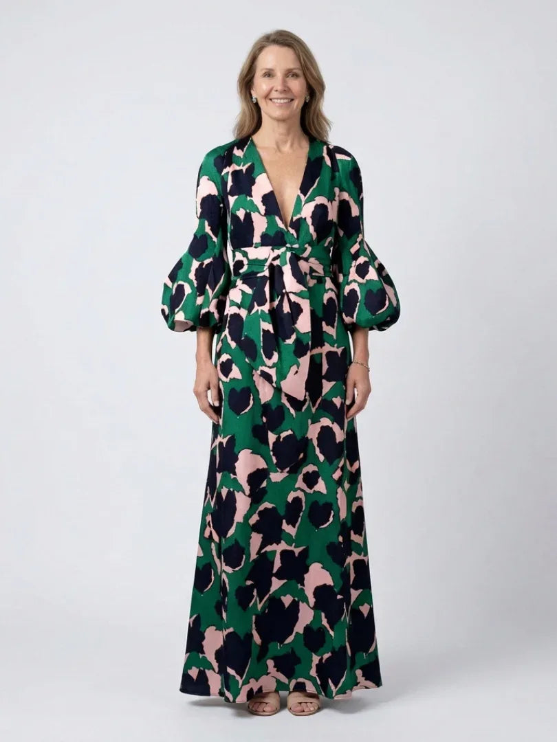 Isolde | V Neck Tie Waist Long Sleeve Maxi Dress