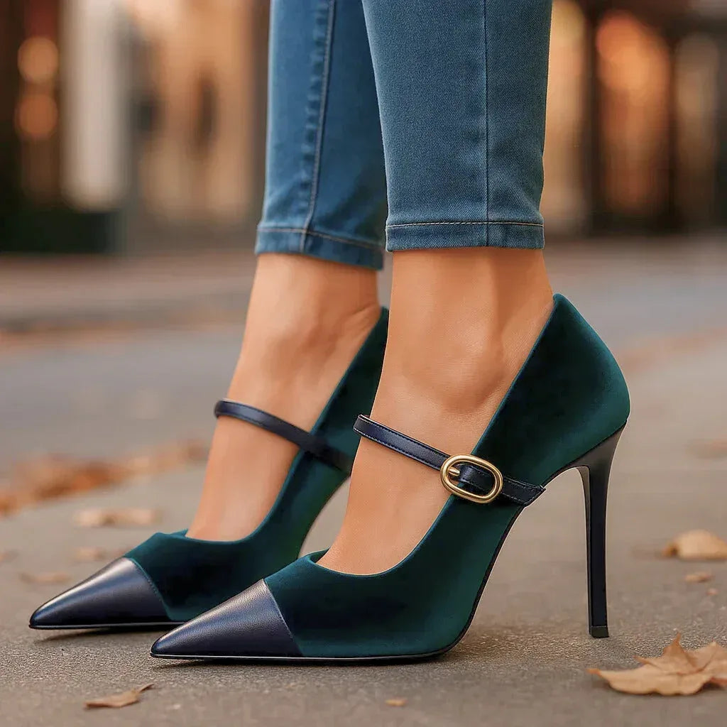 ARIETTE VELVET HEELS - Sarah and Emma Portland