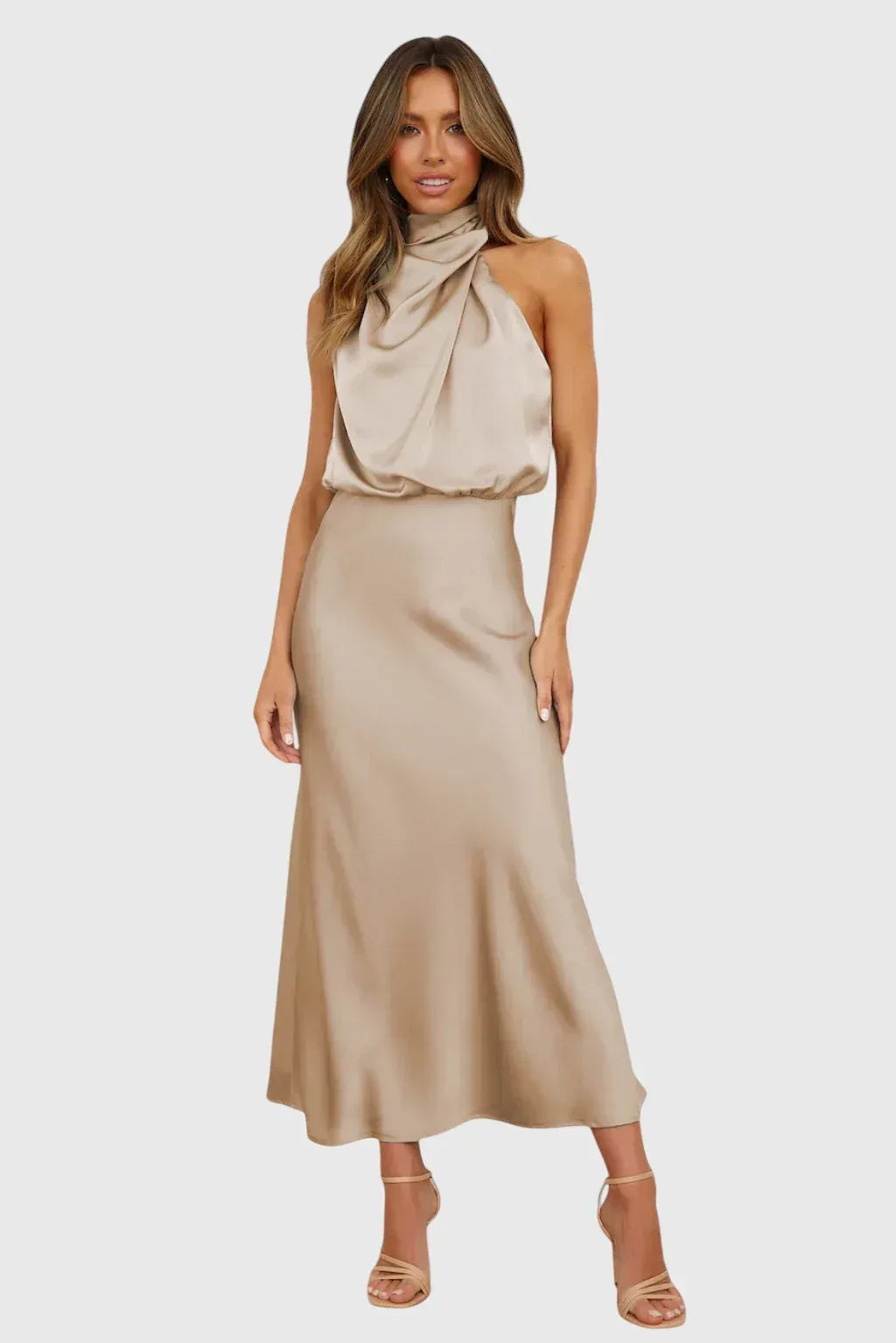 Ava™ | Glamorous Satin Halter Dress - Sarah and Emma Portland