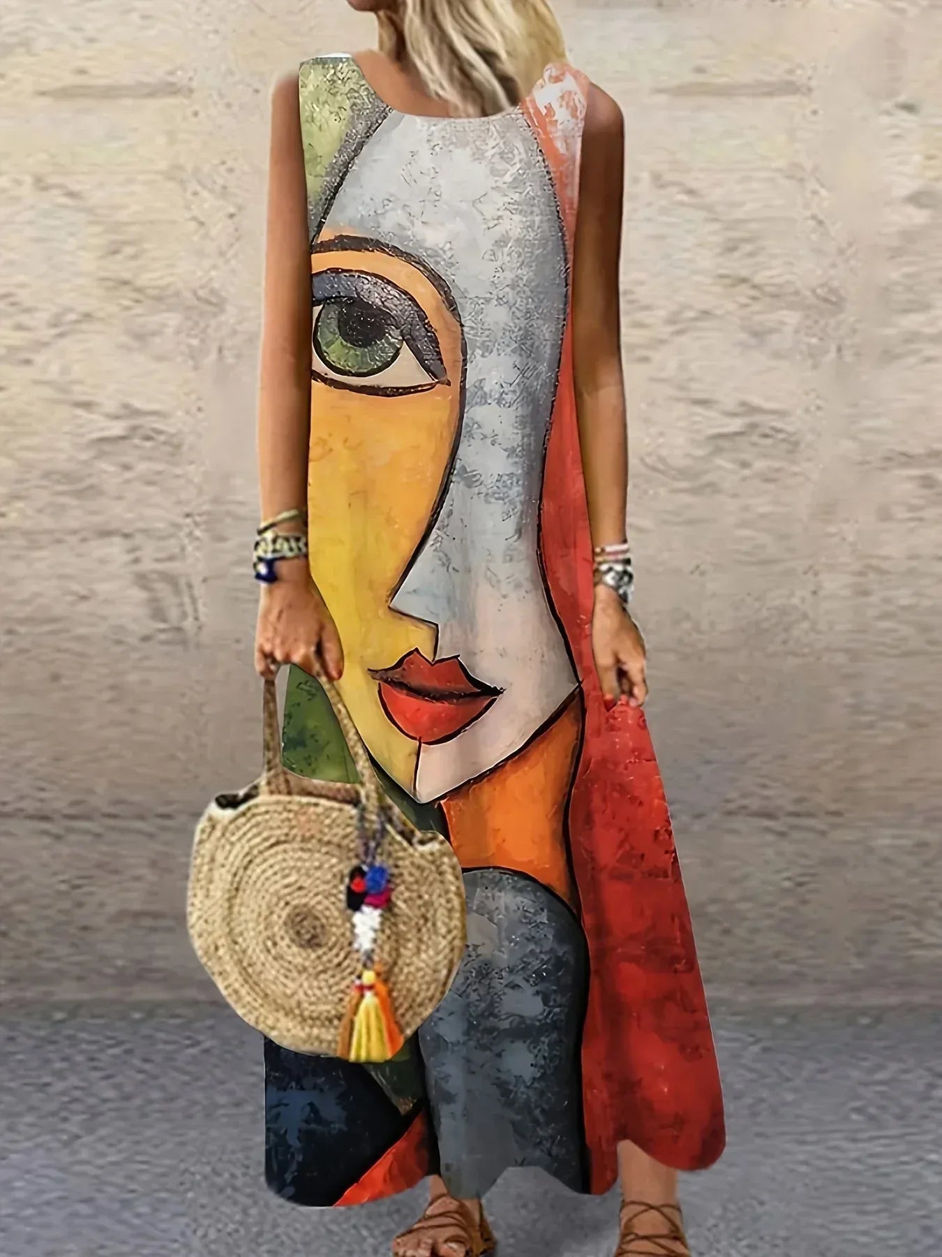 Lainey | Abstract Face Long Dress - Sarah and Emma Portland