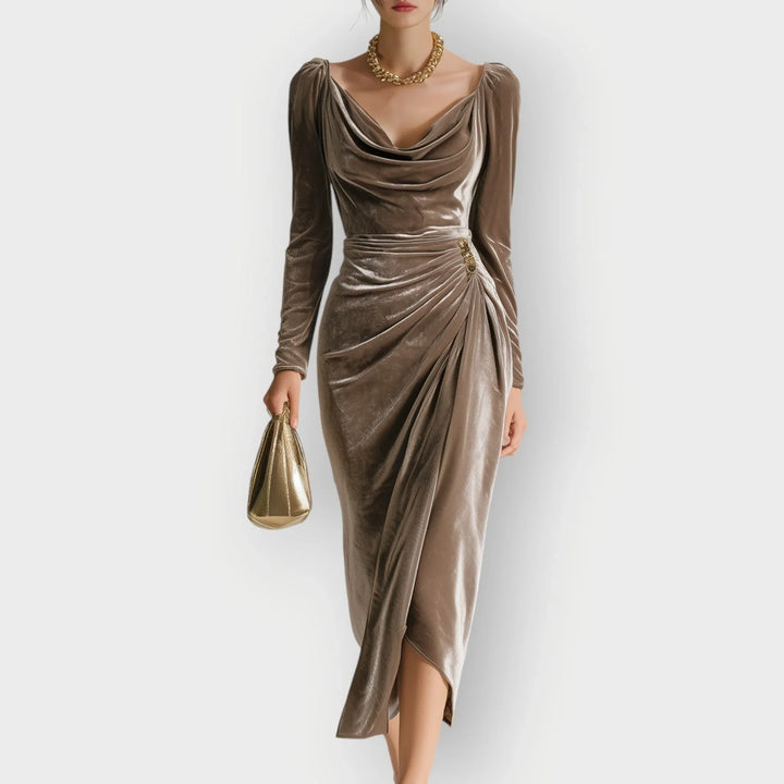 Tynara | Luxe Velvet Draped Evening Dress - Sarah and Emma Portland