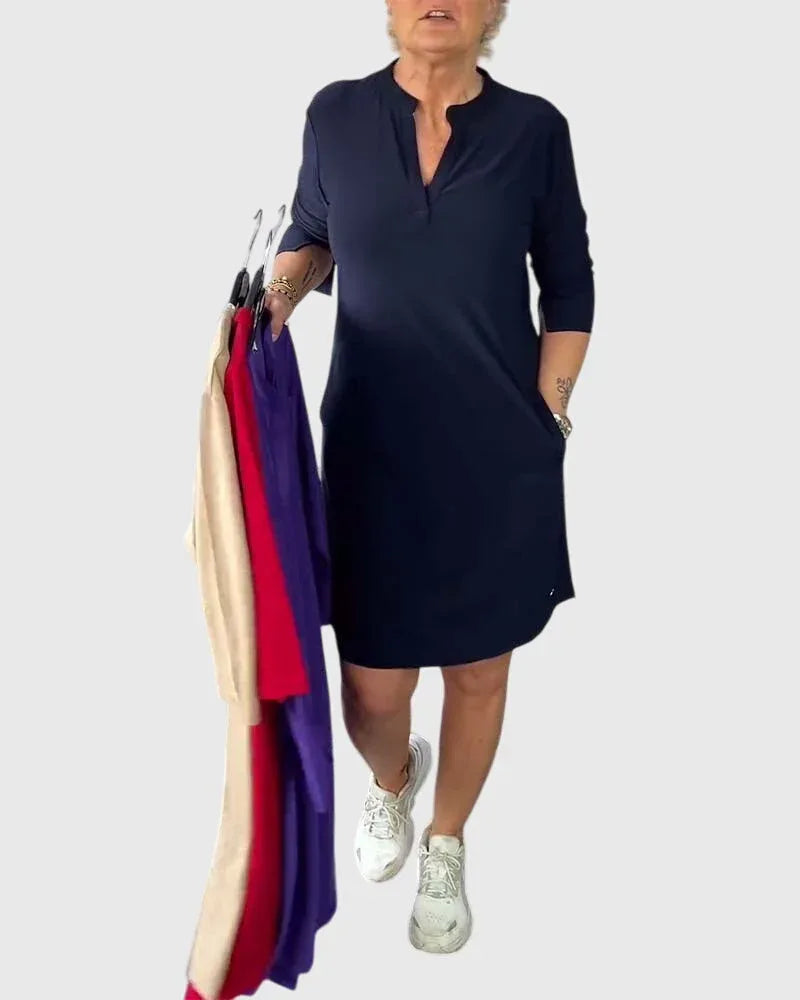 Katherine | Solid V-Neck Dress - Sarah and Emma Portland