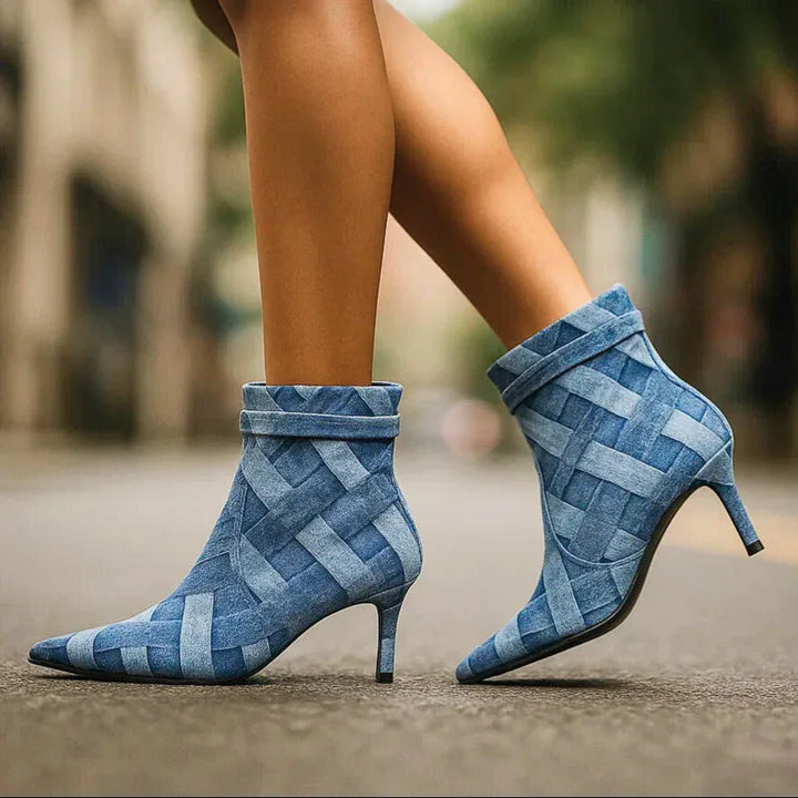 DANICA WOVEN DENIM HEELS - Sarah and Emma Portland