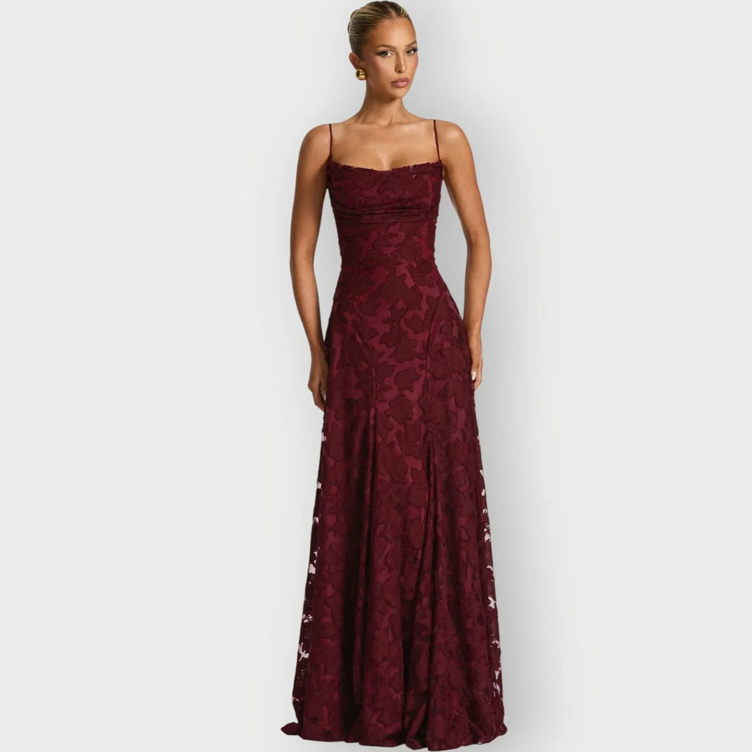 Maevira | Elegant Strapless Floral Evening Velvet Gown - Sarah and Emma Portland