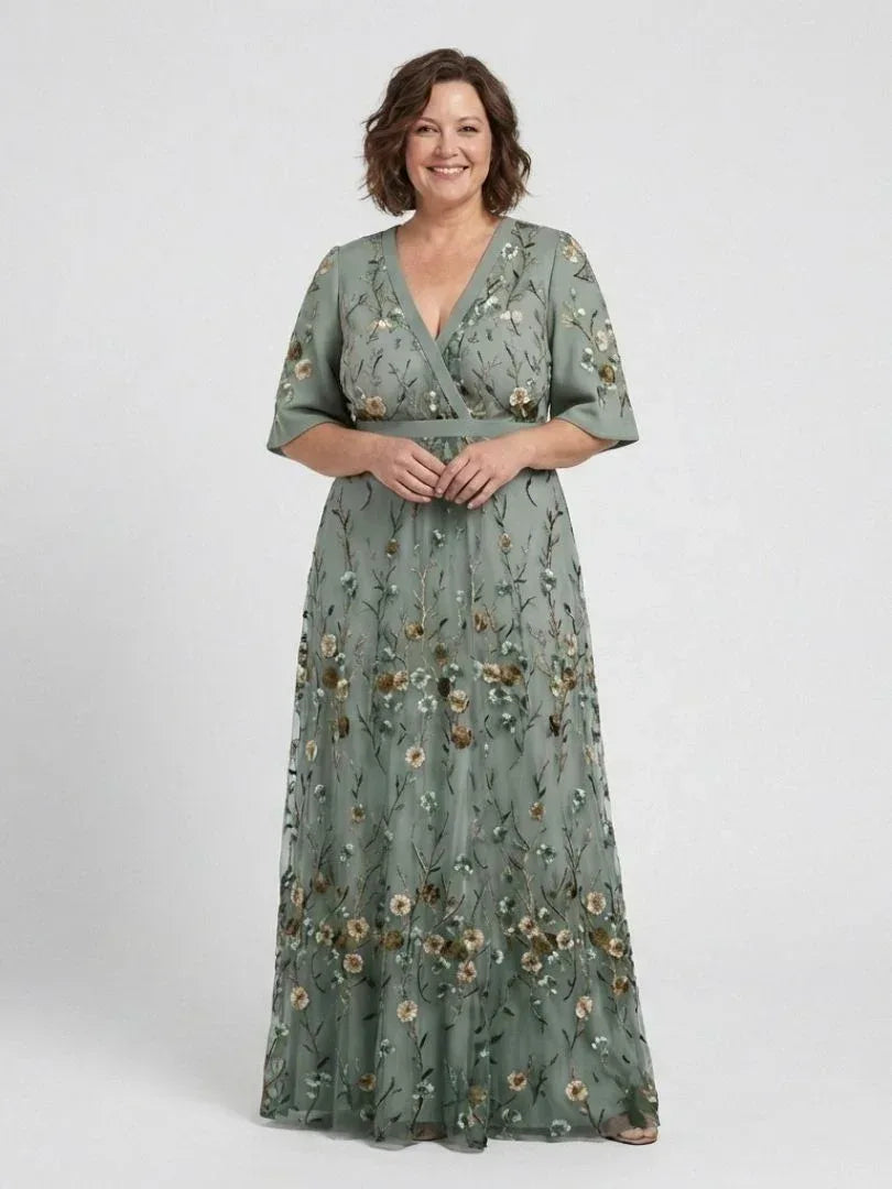 Evadne | Embroidered V Neck Maxi Dress - Sarah and Emma Portland