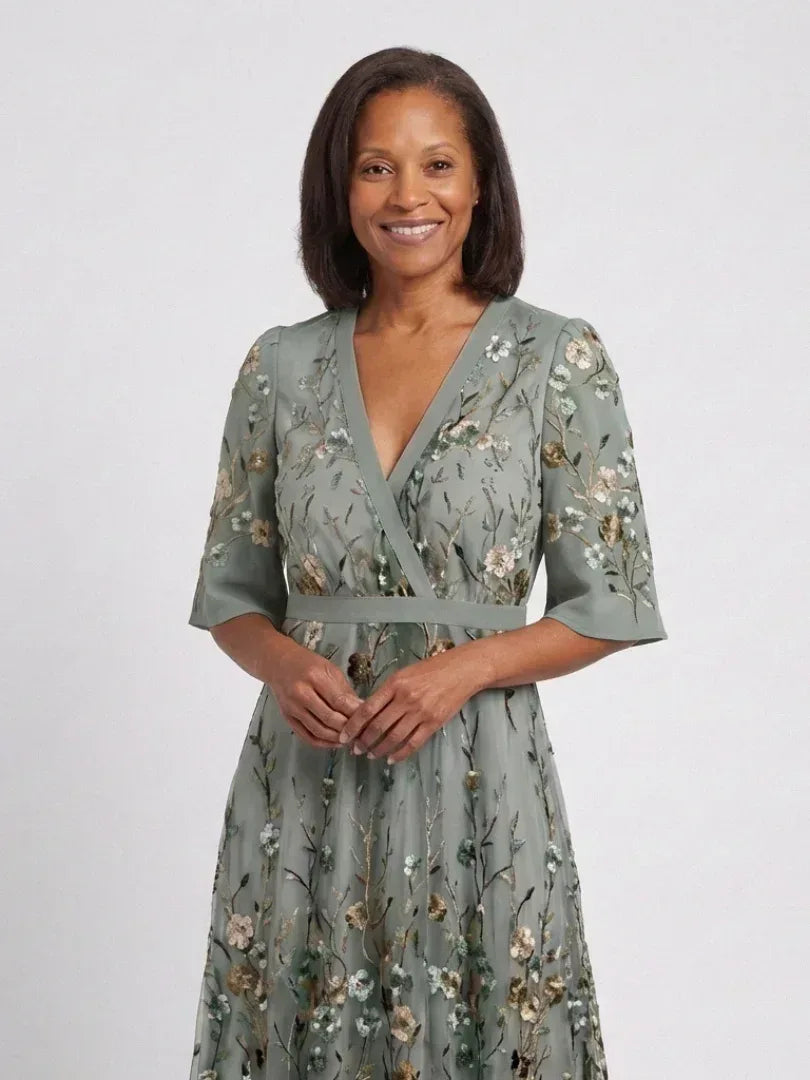 Evadne | Embroidered V Neck Maxi Dress - Sarah and Emma Portland