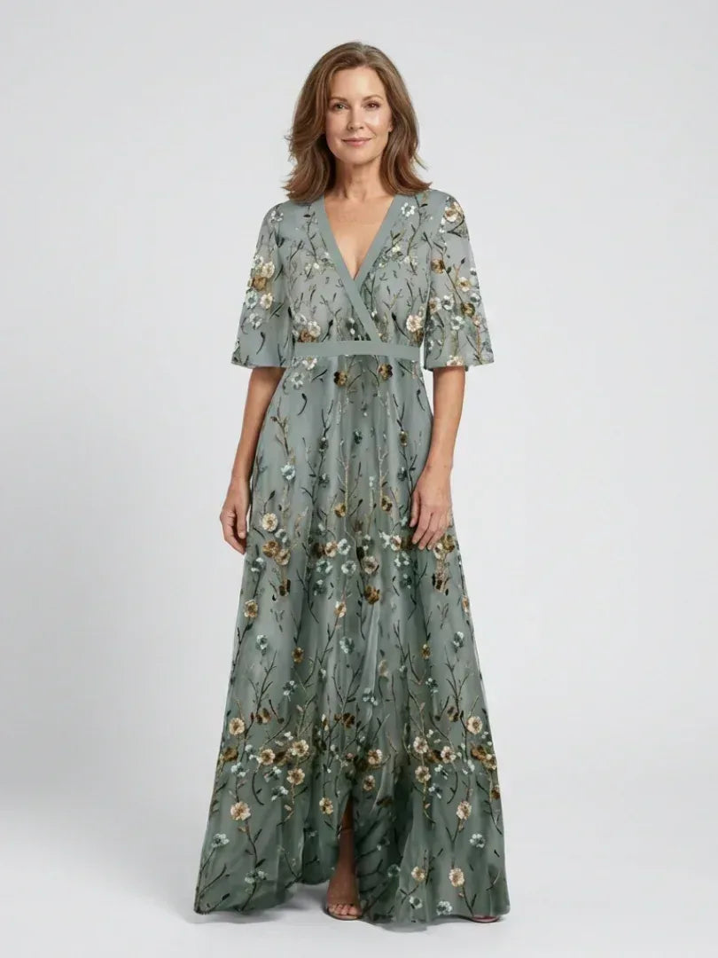 Evadne | Embroidered V Neck Maxi Dress - Sarah and Emma Portland