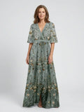 Evadne | Embroidered V Neck Maxi Dress - Sarah and Emma Portland