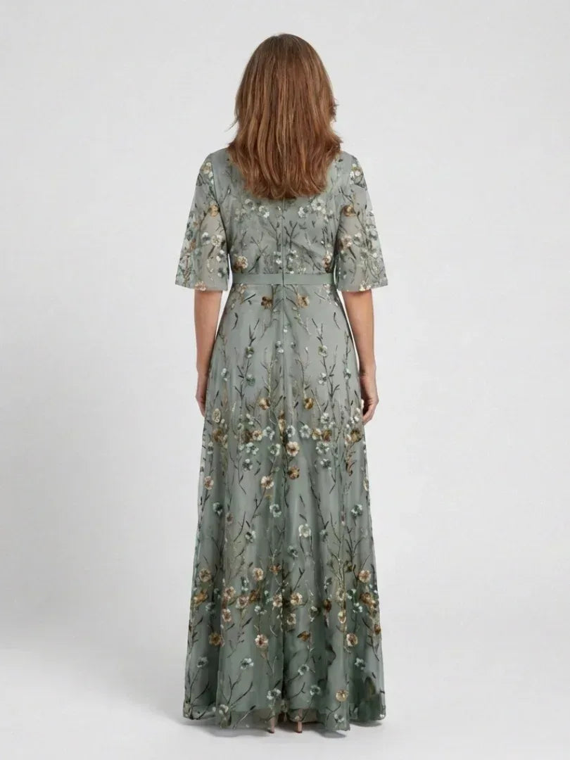 Evadne | Embroidered V Neck Maxi Dress - Sarah and Emma Portland