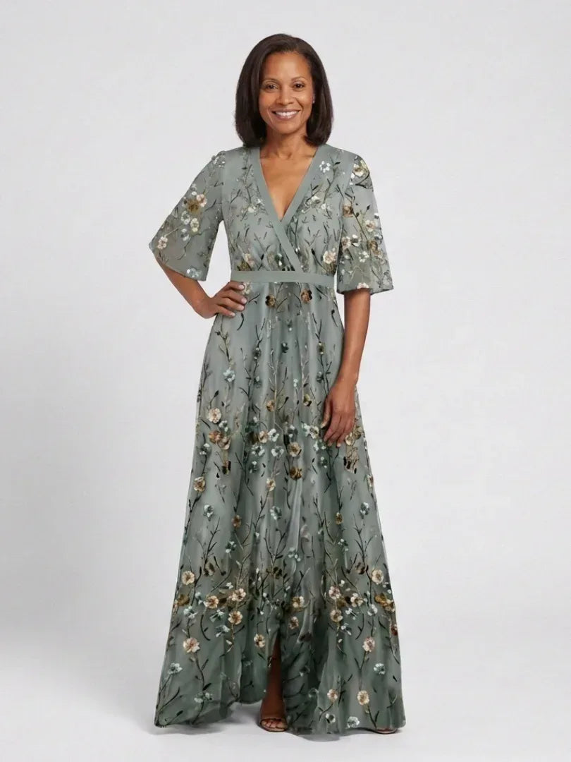 Evadne | Embroidered V Neck Maxi Dress - Sarah and Emma Portland