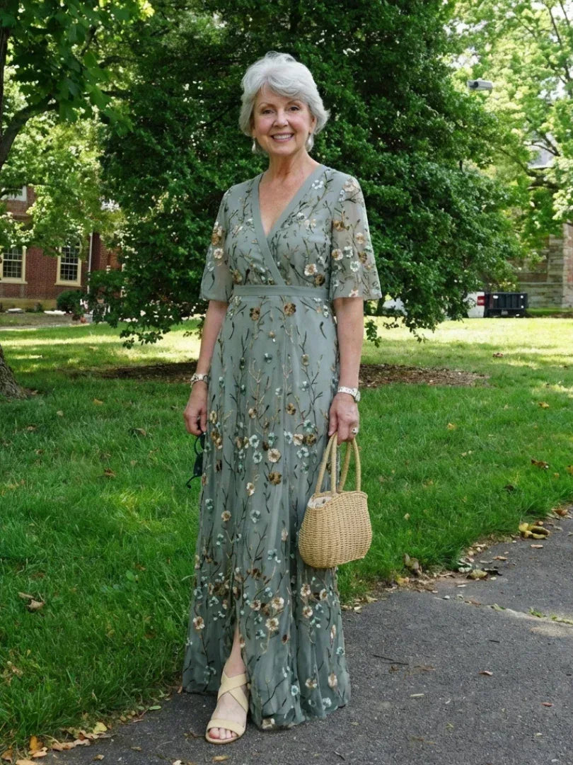 Evadne | Embroidered V Neck Maxi Dress - Sarah and Emma Portland