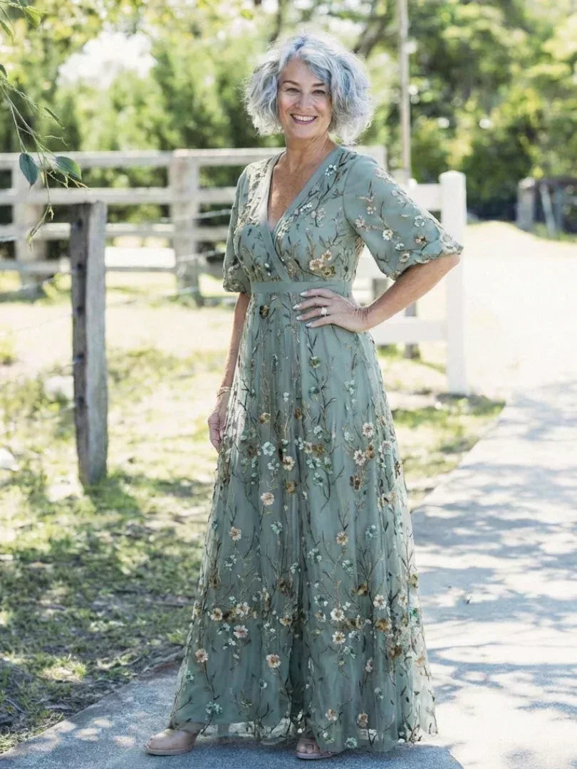 Evadne | Embroidered V Neck Maxi Dress - Sarah and Emma Portland