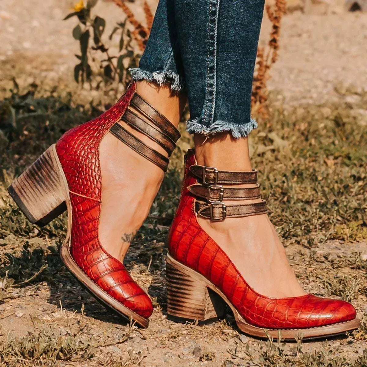 Elsa | Vintage Leather Strap Heels - Sarah and Emma Portland