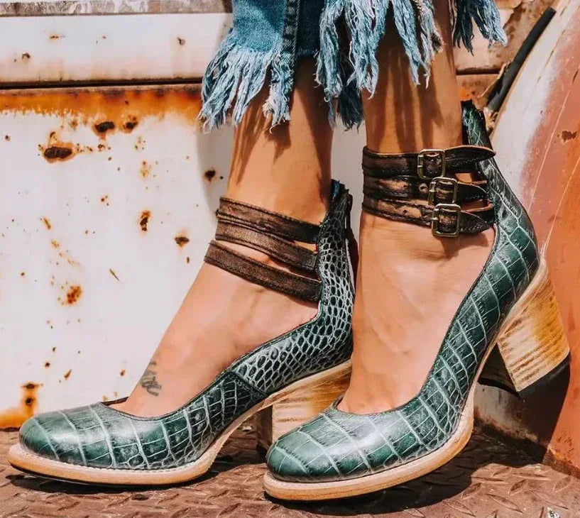 Elsa | Vintage Leather Strap Heels - Sarah and Emma Portland