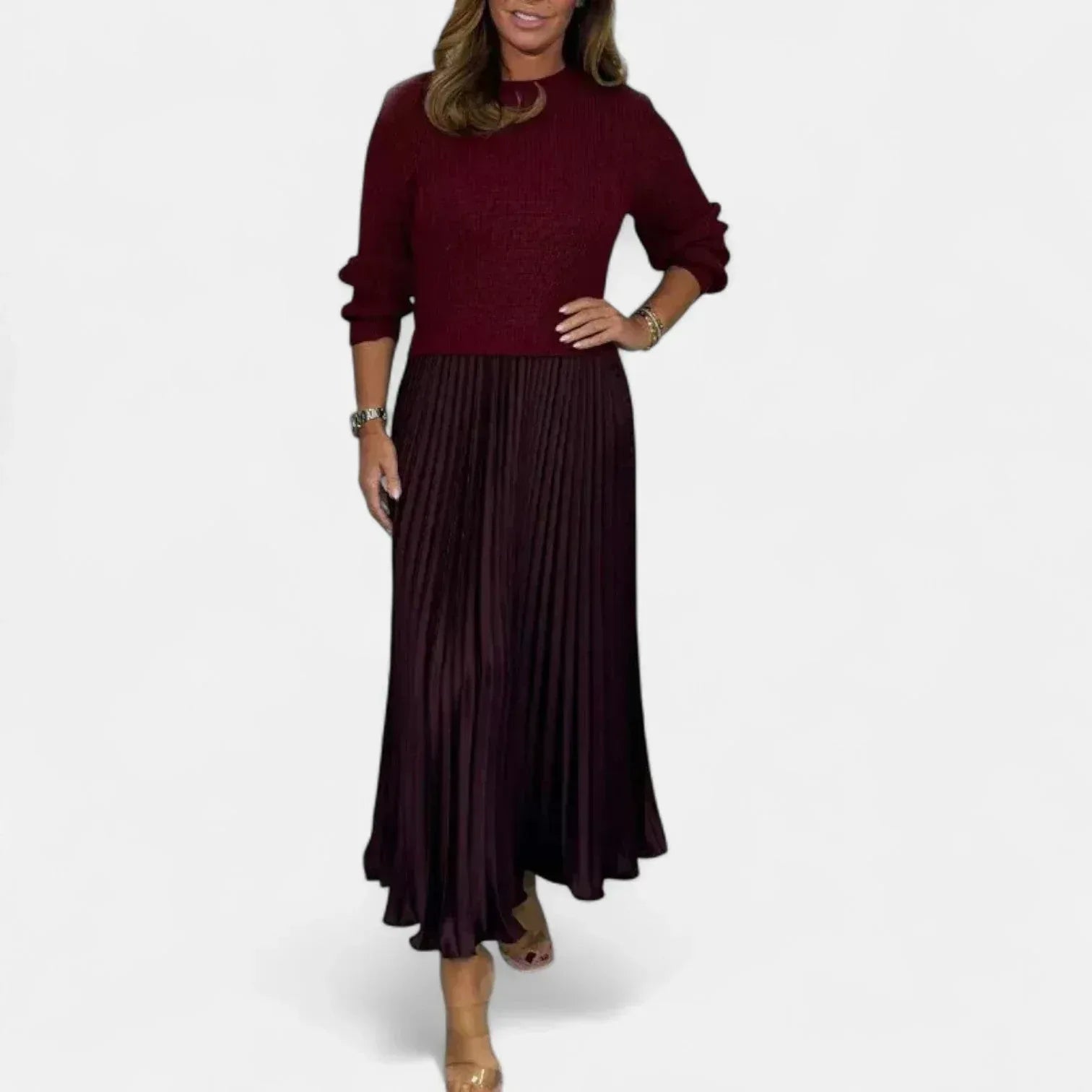 Caelynnah | Elegant Maxi Dress with Sweater & Pleated Skirt - Sarah and Emma Portland
