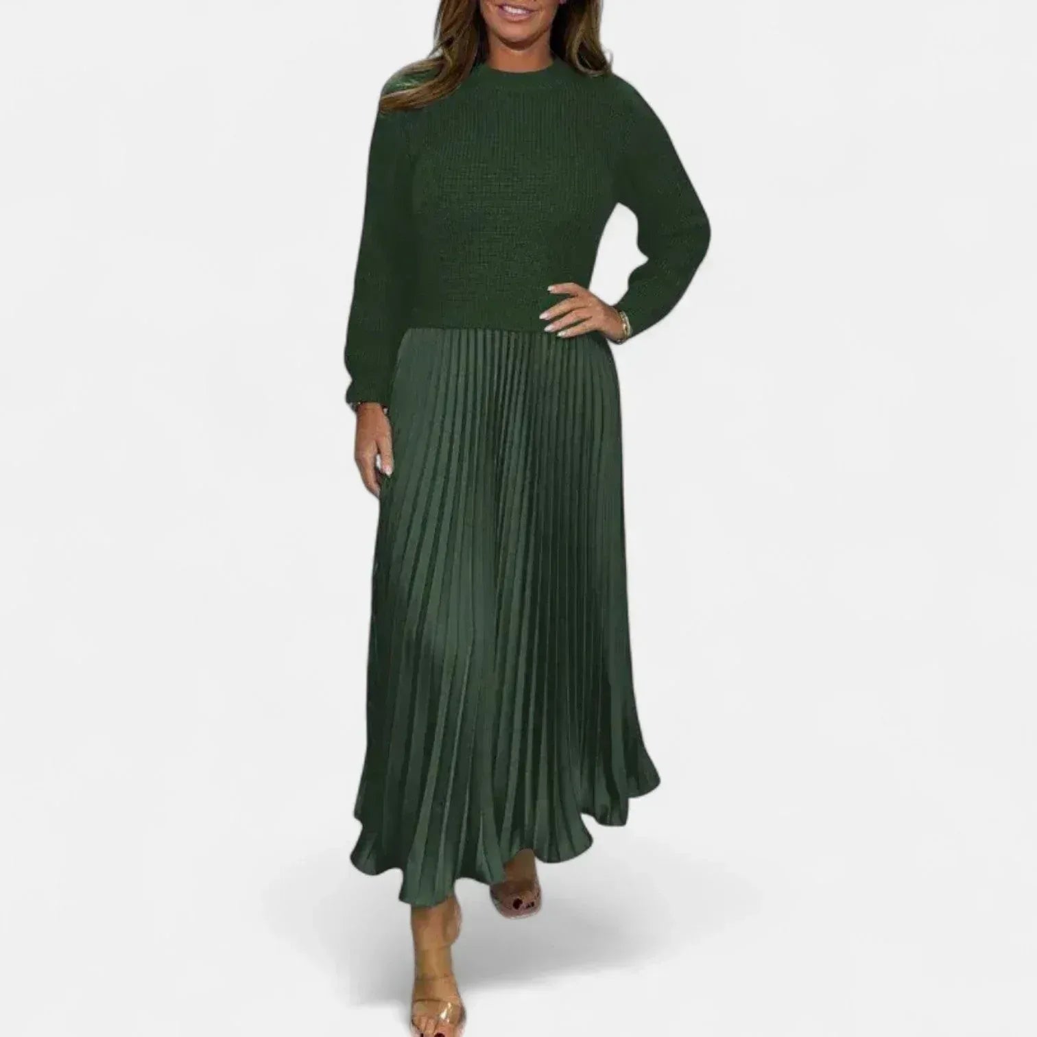 Caelynnah | Elegant Maxi Dress with Sweater & Pleated Skirt - Sarah and Emma Portland