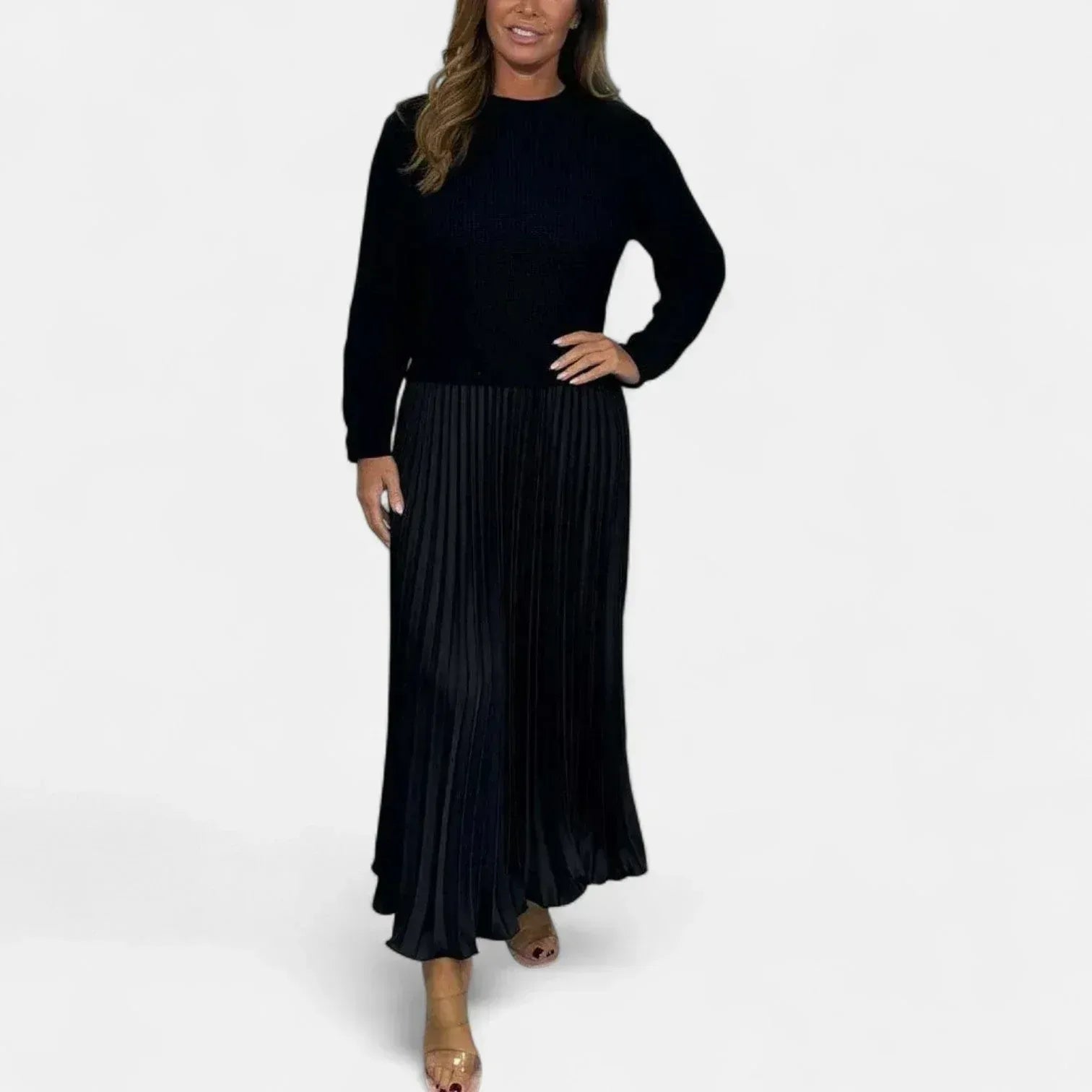 Caelynnah | Elegant Maxi Dress with Sweater & Pleated Skirt - Sarah and Emma Portland