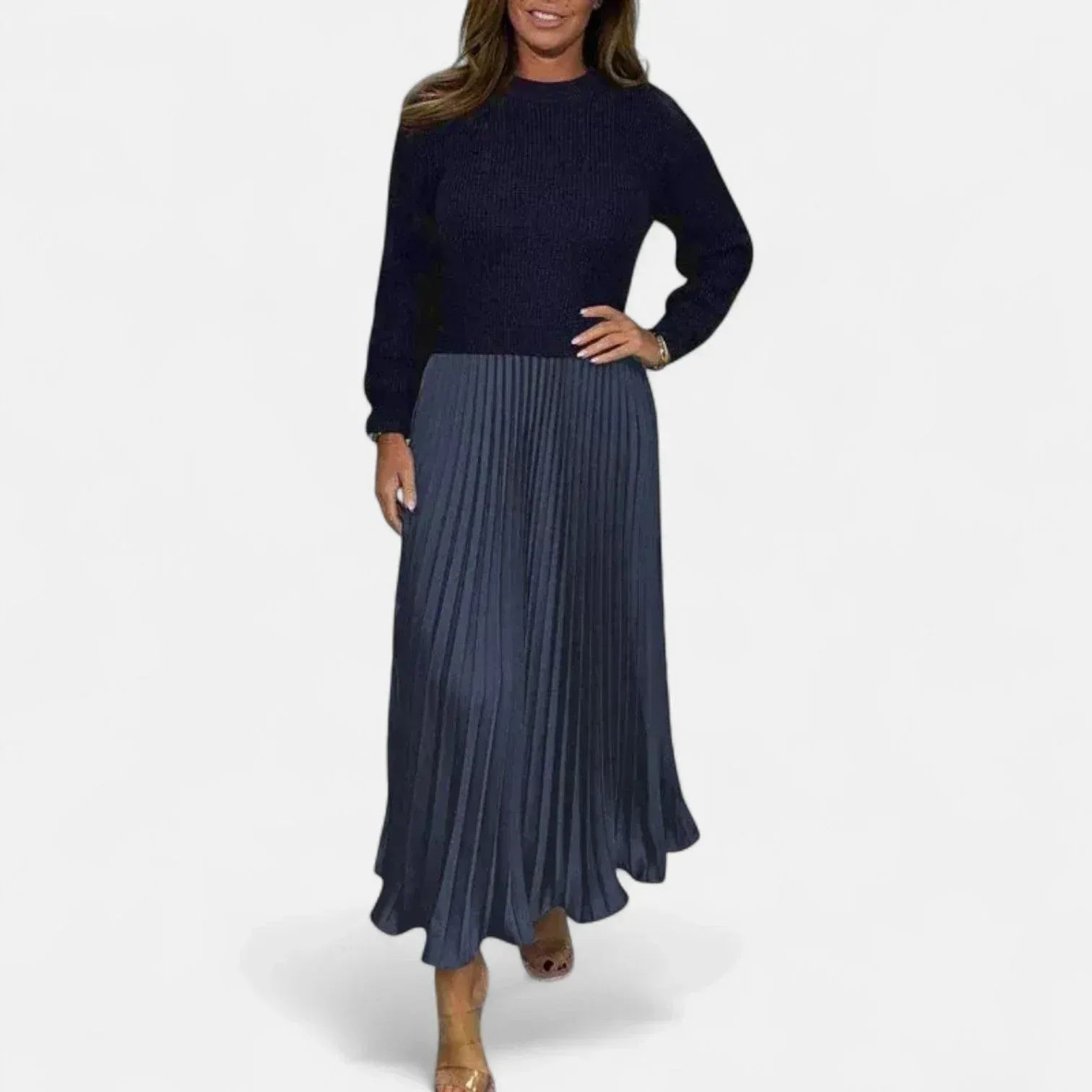 Caelynnah | Elegant Maxi Dress with Sweater & Pleated Skirt - Sarah and Emma Portland