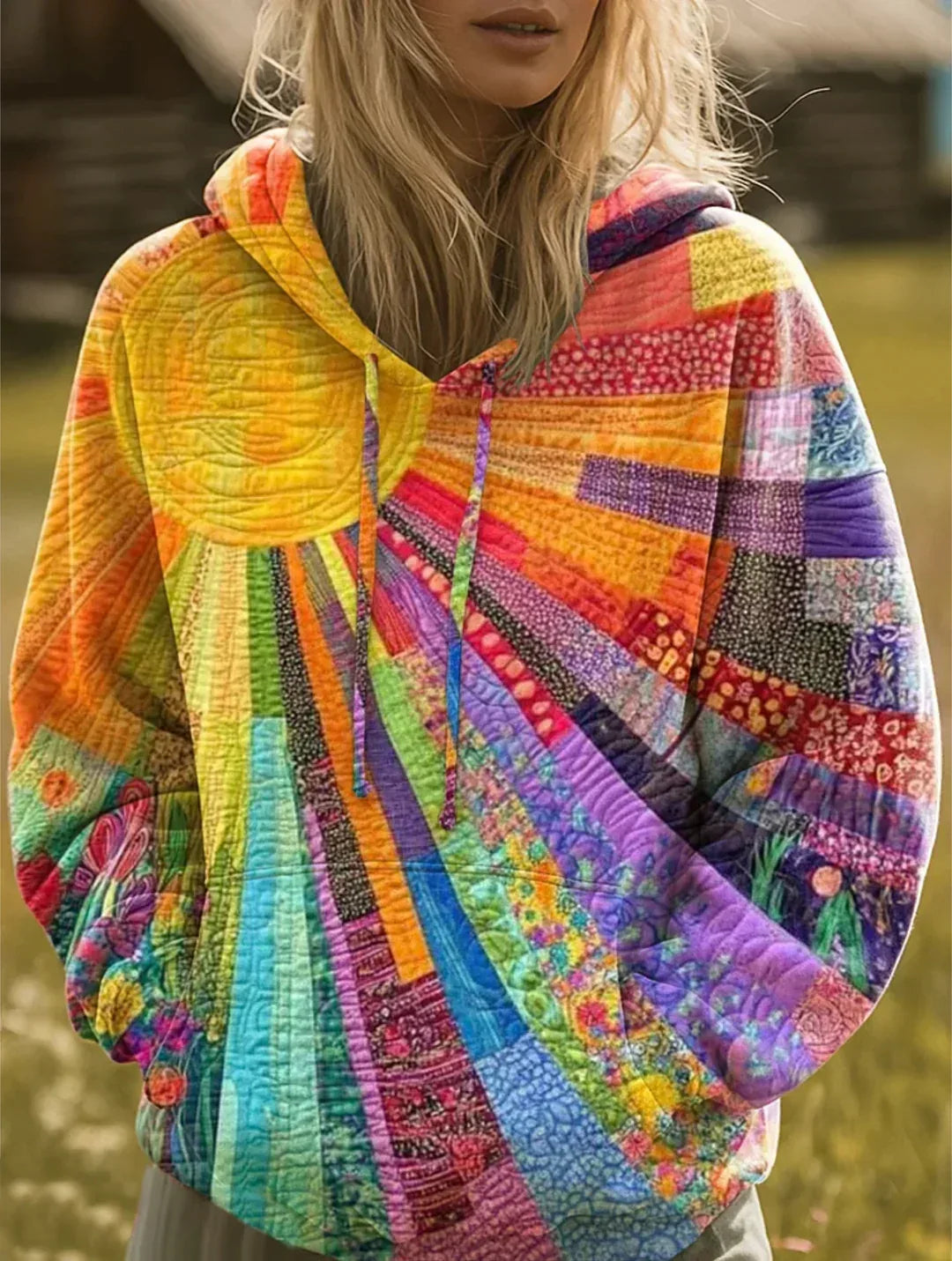 Laura™ - Bohemian Multicolor Patchwork Hoodie - Sarah and Emma Portland