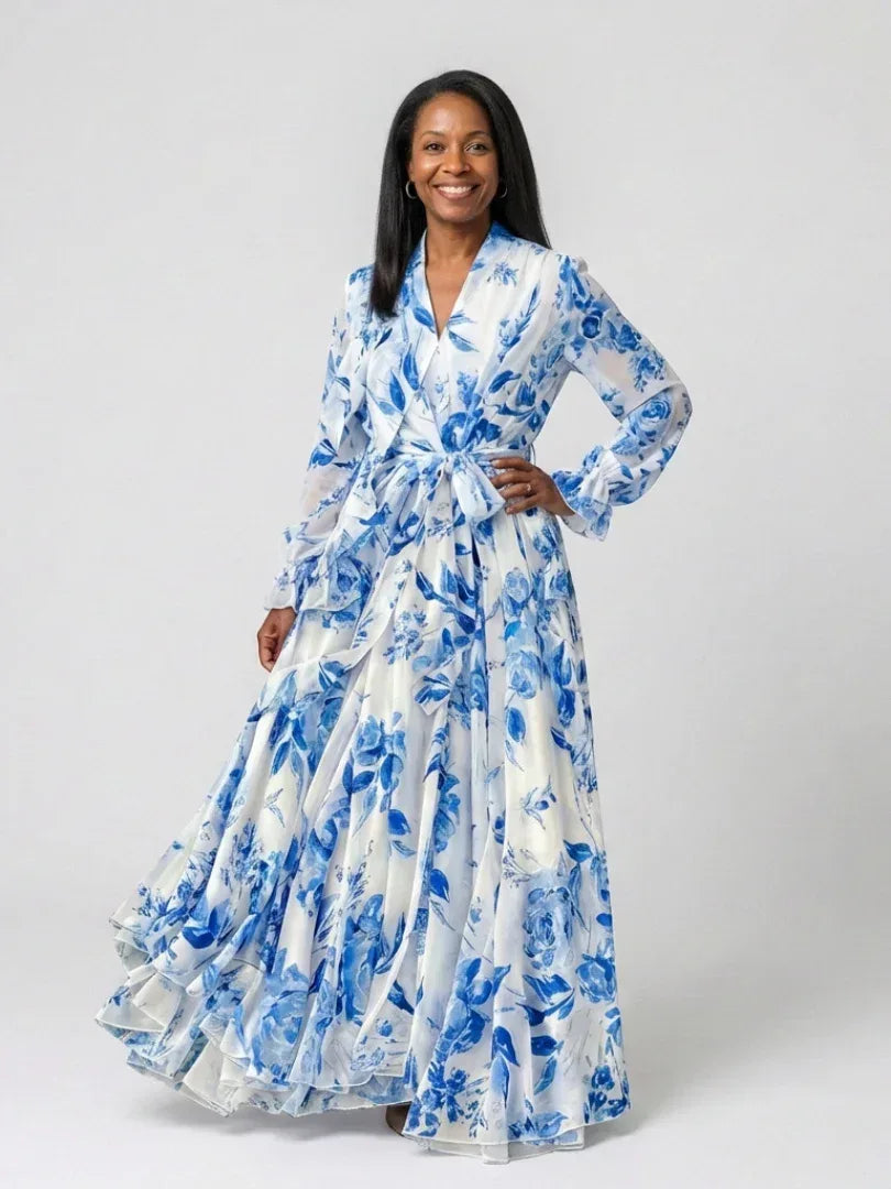 Lillian | Floral Long Sleeve Wrap Maxi Dress - Sarah and Emma Portland
