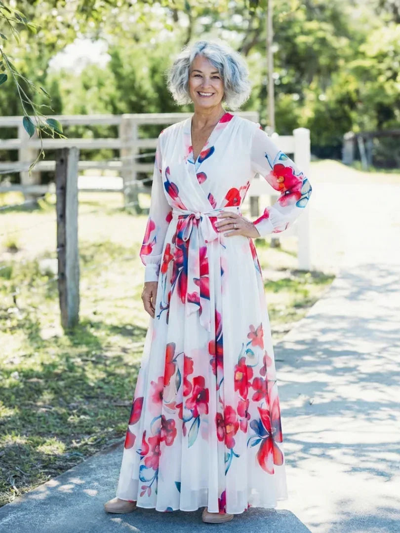 Lillian | Floral Long Sleeve Wrap Maxi Dress - Sarah and Emma Portland