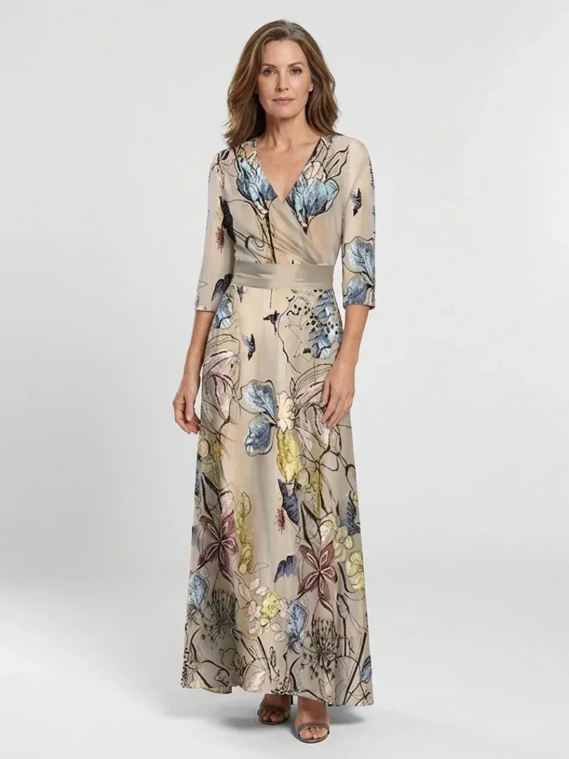 Margaret | Three Quarter Sleeve Floral Maxi Wrap Dress - Sarah and Emma Portland