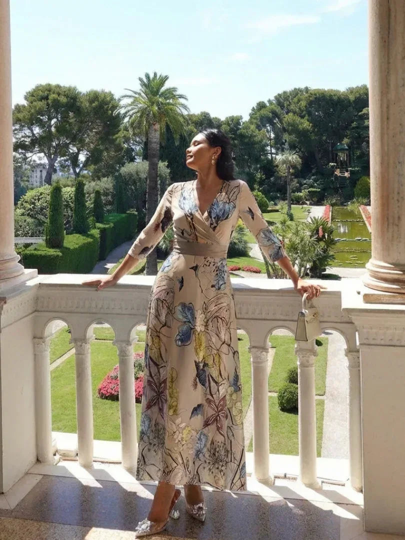 Margaret | Three Quarter Sleeve Floral Maxi Wrap Dress - Sarah and Emma Portland
