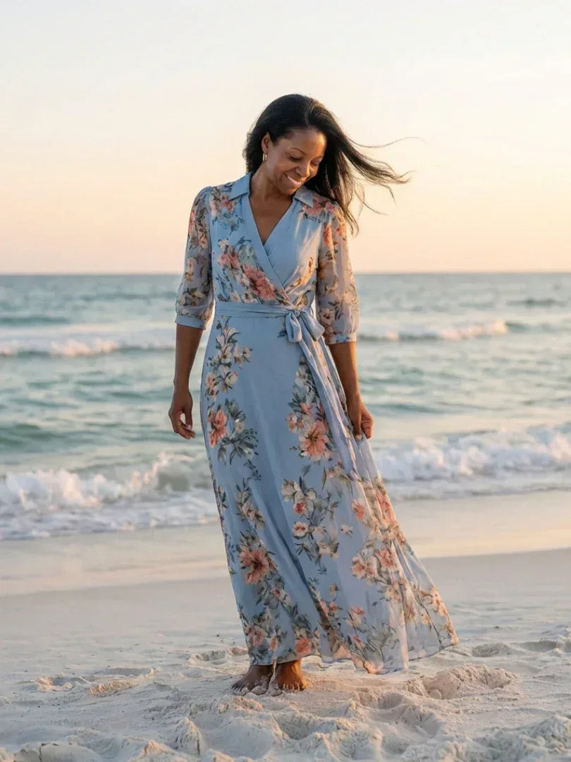 Elowen | Floral Wrap V Neck Maxi Dress - Sarah and Emma Portland