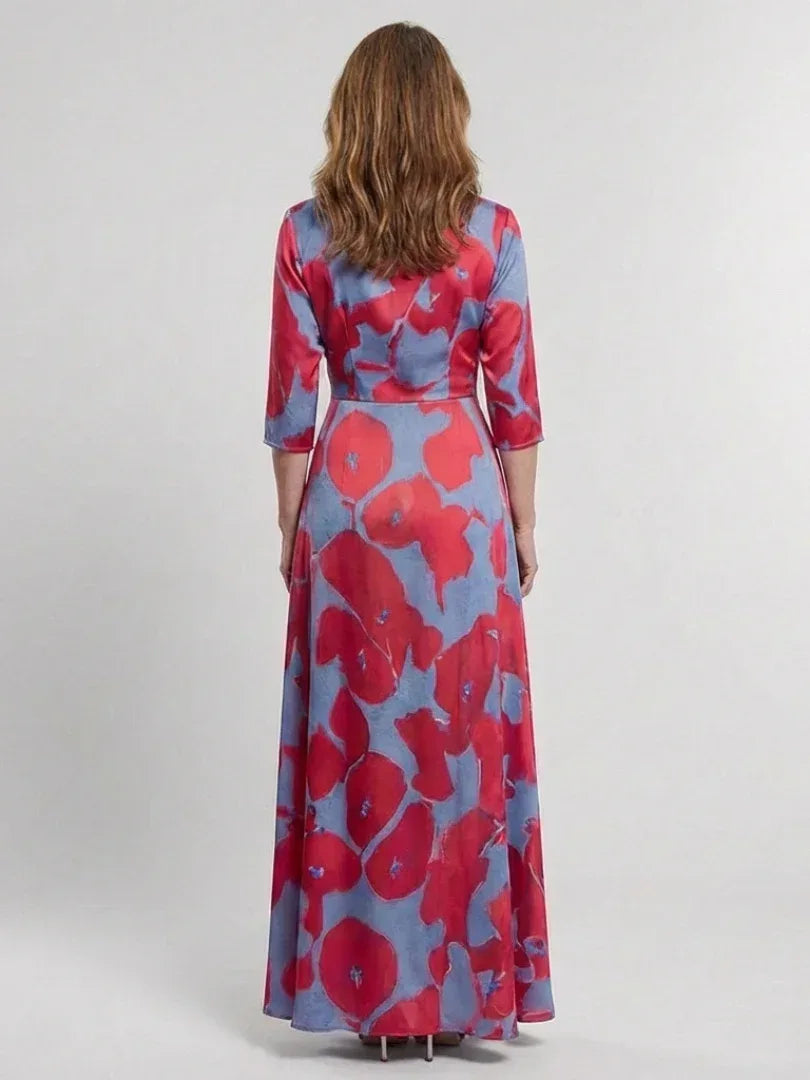 Danielle | Three Quarter Sleeve V Neck Floral Maxi Dress - Sarah and Emma Portland