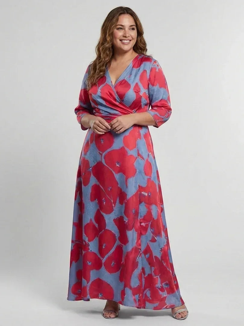 Danielle | Three Quarter Sleeve V Neck Floral Maxi Dress - Sarah and Emma Portland