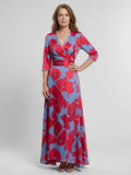 Danielle | Three Quarter Sleeve V Neck Floral Maxi Dress