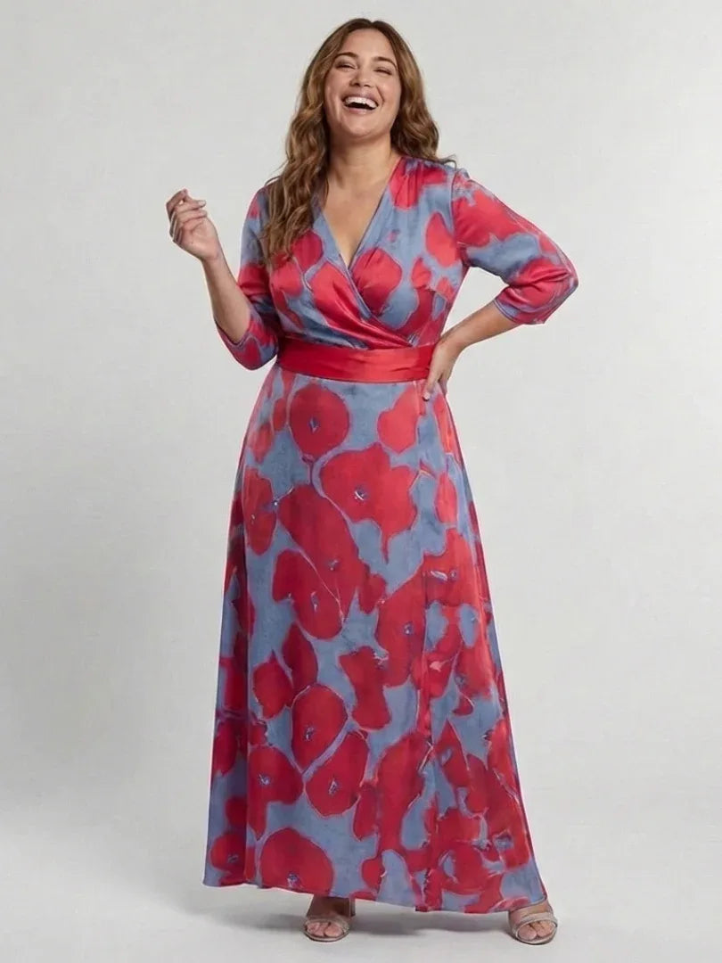Danielle | Three Quarter Sleeve V Neck Floral Maxi Dress