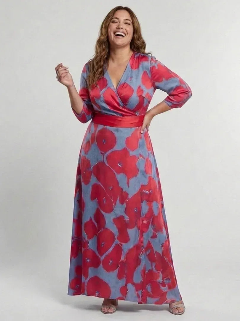 Danielle | Three Quarter Sleeve V Neck Floral Maxi Dress - Sarah and Emma Portland