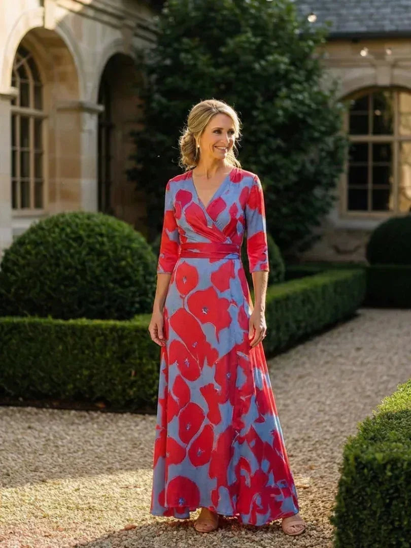 Danielle | Three Quarter Sleeve V Neck Floral Maxi Dress - Sarah and Emma Portland