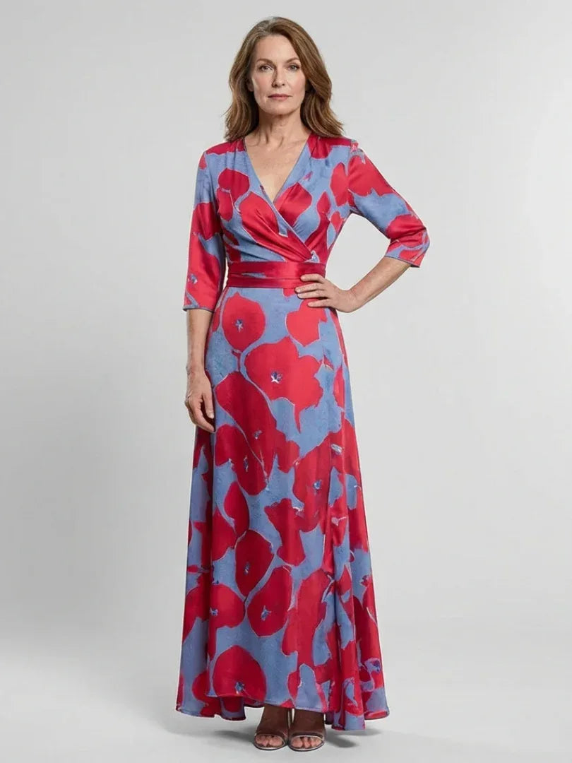 Danielle | Three Quarter Sleeve V Neck Floral Maxi Dress - Sarah and Emma Portland
